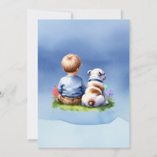 男の赤ちゃんと彼のブルドッグ赤ちゃんシャワー 招待状 (裏面)