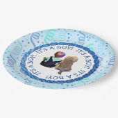 男の赤ちゃんと彼の犬その男の子の赤ちゃんシャワー ペーパープレート (アングル)