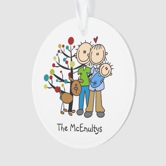 男の赤ちゃんと犬の新しい親オーナメント オーナメント (正面)