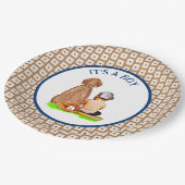 男の赤ちゃんと犬の野球をテーマにした赤ちゃんシャワー ペーパープレート (アングル)