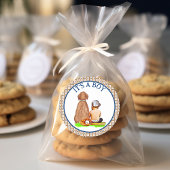 男の赤ちゃんと犬の野球をテーマにした赤ちゃんシャワー ラウンドシール