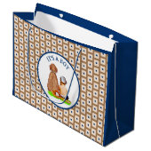 男の赤ちゃんと犬の野球をテーマにした赤ちゃんシャワー ラージペーパーバッグ (正面アングル)