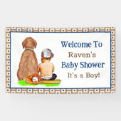 男の赤ちゃんと犬の野球をテーマにした赤ちゃんシャワー 横断幕 (横)