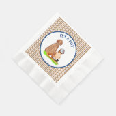 男の赤ちゃんと犬の野球をテーマにした赤ちゃんシャワー 縁ありランチョンナプキン (角)