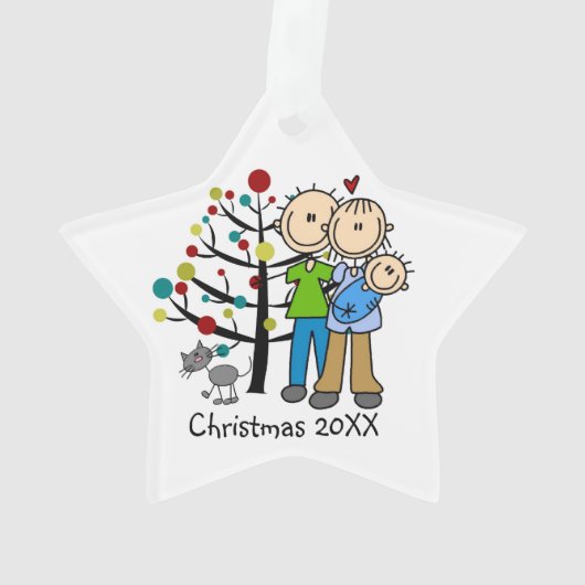 男の赤ちゃんと猫の新しい親オーナメント オーナメント (裏面)