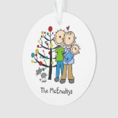 男の赤ちゃんと猫の新しい親オーナメント オーナメント (正面)