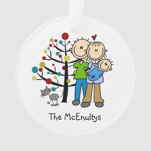 男の赤ちゃんと猫の新しい親オーナメント オーナメント (正面)
