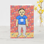 男の赤ちゃんにFirst Tooth Cardがある カード (黄色い花)