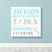 男の赤ちゃんのお知らせ、青、緑、灰色 キャンバスプリント (インサイチュ (ウッドフロア))