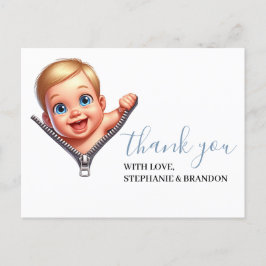 男の赤ちゃんのぞき赤ちゃんシャワー白ありがとう ポストカード