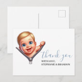 男の赤ちゃんのぞき赤ちゃんシャワー白ありがとう ポストカード (正面/裏面)