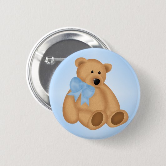 男の赤ちゃんのためのかわいいテディー・ベア、 缶バッジ (正面&裏面)
