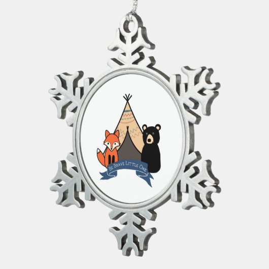 男の赤ちゃんのための森林オーナメント スノーフレークピューターオーナメント (右)