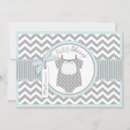 男の赤ちゃんのちょうネクタイのシェブロンのプリントのベビーシャワー 招待状