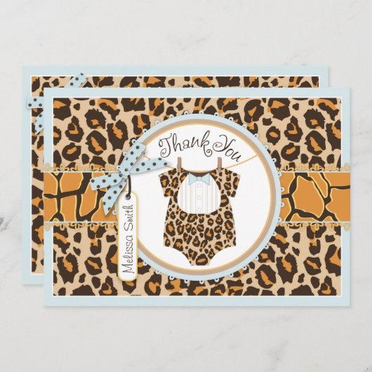 男の赤ちゃんのちょうネクタイのチータのプリントは感謝していしています サンキューカード (正面/裏面)
