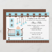 男の赤ちゃんのまぐさ桶の男の子のベビーシャワーの招待状 招待状 (正面/裏面)