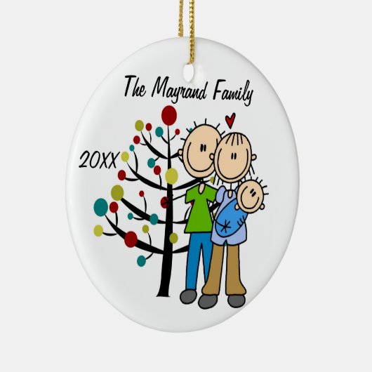 男の赤ちゃんのカスタムな休日のオーナメントが付いているカップル セラミックオーナメント (右)