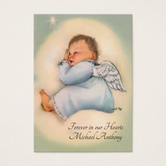 男の赤ちゃんのカトリック教の葬儀の記念の神聖なカード- (正面)