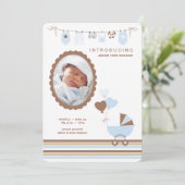 男の赤ちゃんのカメオの写真の誕生の発表 案内状 (スタンド正面)