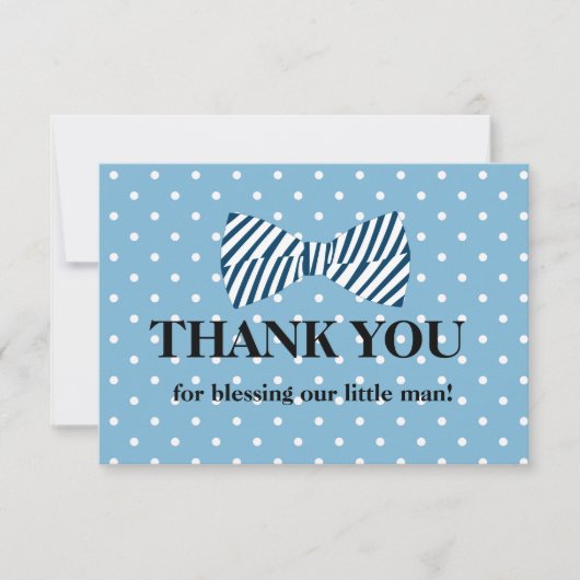 男の赤ちゃんのサンキューカード、小さい人のちょうネクタイ サンキューカード (正面)