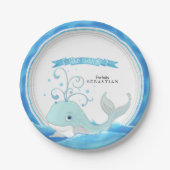 男の赤ちゃんのシャワーのかわいく愛らしいモダンのクジラ ペーパープレート (正面)