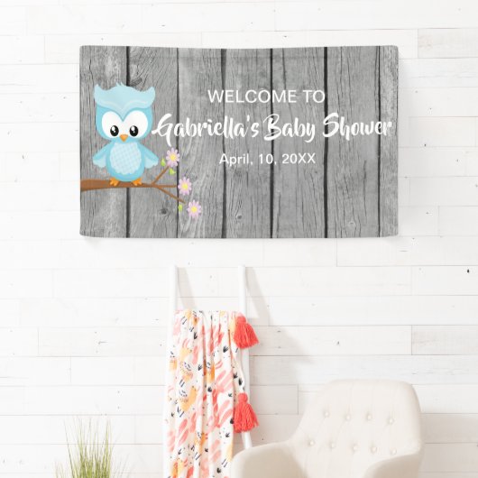 男の赤ちゃんのシャワーのフクロウの旗はだれであるか見て下さい 横断幕 (インサイチュ)