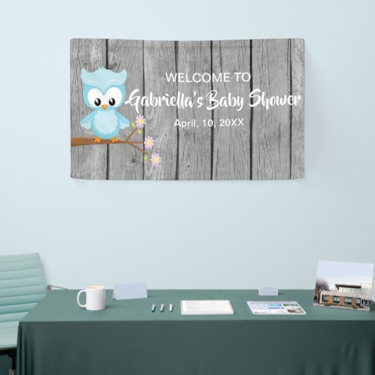 男の赤ちゃんのシャワーのフクロウの旗はだれであるか見て下さい 横断幕 (トレードショー)