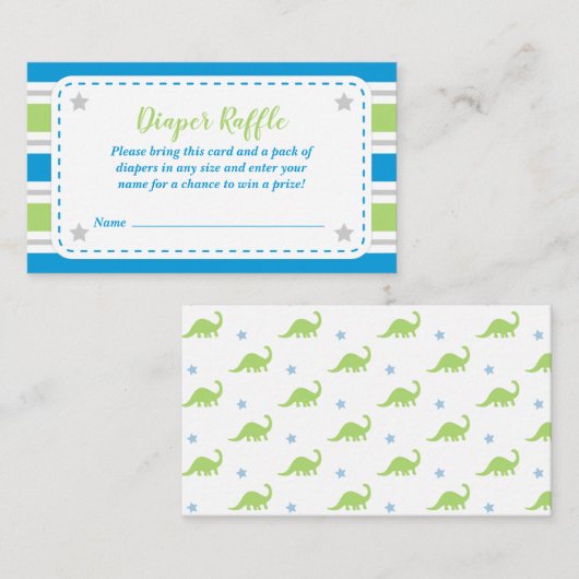 男の赤ちゃんのシャワーの恐竜のおむつのラッフルカード エンクロージャーカード (正面/裏面)