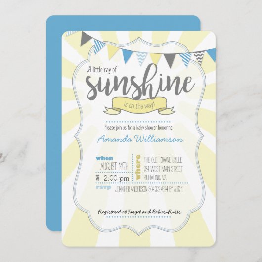 男の赤ちゃんのシャワーの招待状小さい喜び 招待状 (正面/裏面)