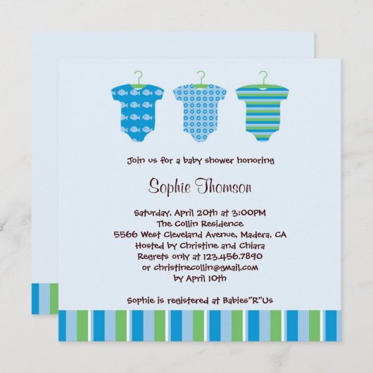 男の赤ちゃんのシャワーの招待状 招待状 (正面/裏面)