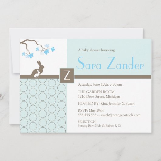 男の赤ちゃんのシャワーの招待状-母およびベビーのバニー 招待状 (正面)