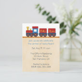 男の赤ちゃんのシャワーの招待: 黄色、赤く及び青の列車 招待状 (スタンド正面)