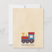 男の赤ちゃんのシャワーの招待: 黄色、赤く及び青の列車 招待状 (裏面)