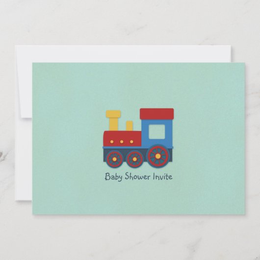 男の赤ちゃんのシャワーの招待: 黄色、赤く及び青の列車 招待状 (裏面)