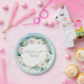 男の赤ちゃんのシャワーの素朴なリース青いwの白いバラ ペーパープレート (パーティー)