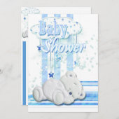 男の赤ちゃんのシャワーの青 招待状 (正面/裏面)