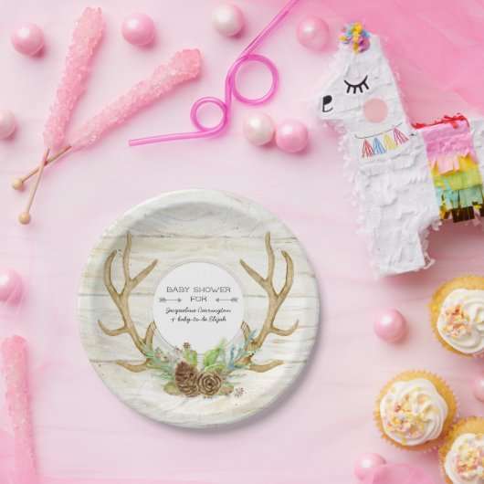 男の赤ちゃんのシャワーのBohoのシカの枝角の森林森林 ペーパープレート (パーティー)