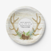 男の赤ちゃんのシャワーのBohoのシカの枝角の森林森林 ペーパープレート (正面)