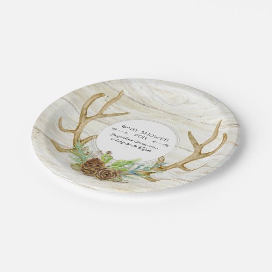 男の赤ちゃんのシャワーのBohoのシカの枝角の森林森林 ペーパープレート (アングル)