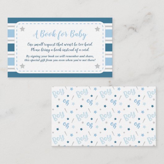 男の赤ちゃんのシャワーカードはブックカードを持って来ます エンクロージャーカード (正面/裏面)