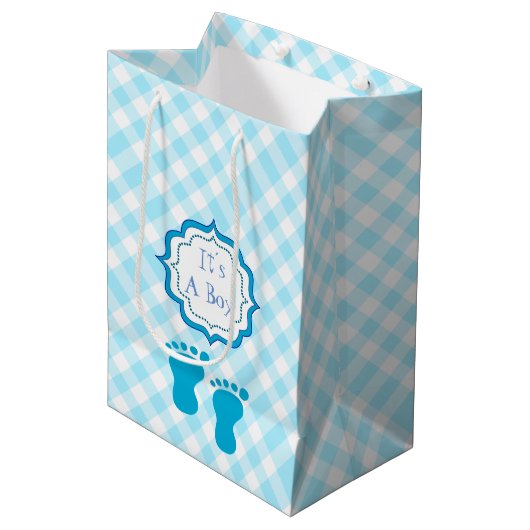 男の赤ちゃんのシャワー、それは男の子です ミディアムペーパーバッグ (正面アングル)