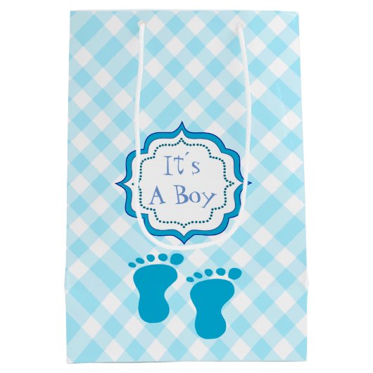 男の赤ちゃんのシャワー、それは男の子です ミディアムペーパーバッグ (裏面)