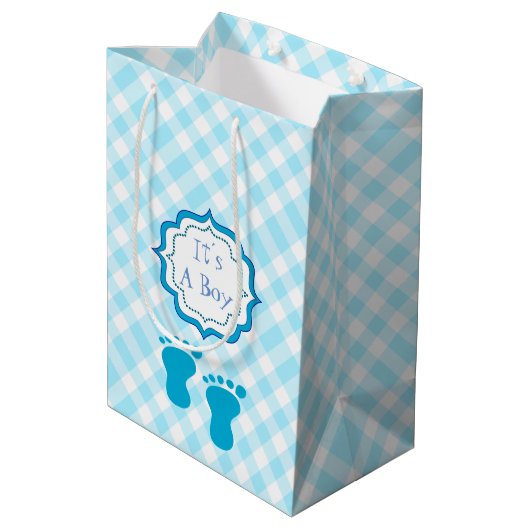男の赤ちゃんのシャワー、それは男の子です ミディアムペーパーバッグ (裏面アングル)