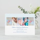 男の赤ちゃんのジグザグ形の青5の写真の誕生の発表 案内状 (スタンド正面)