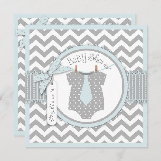 男の赤ちゃんのタイのシェブロンのプリントのベビーシャワー 招待状 (正面/裏面)