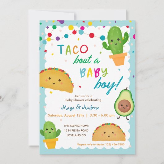 男の赤ちゃんのタコス – フィエスタテーマベビーシャワー 招待状 (正面)
