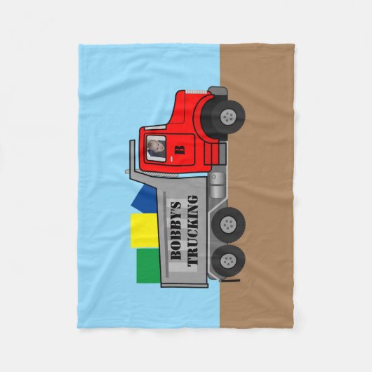男の赤ちゃんのトラック運転サービスの写真名の個人設定 フリースブランケット (正面)