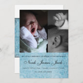 男の赤ちゃんのトリオの写真の誕生の発表 案内状 (正面/裏面)