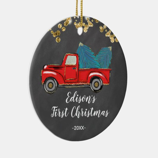 男の赤ちゃんのパーソナライズされた初めてのクリスマス セラミックオーナメント (右)