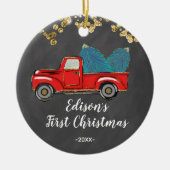 男の赤ちゃんのパーソナライズされた初めてのクリスマス セラミックオーナメント (正面)